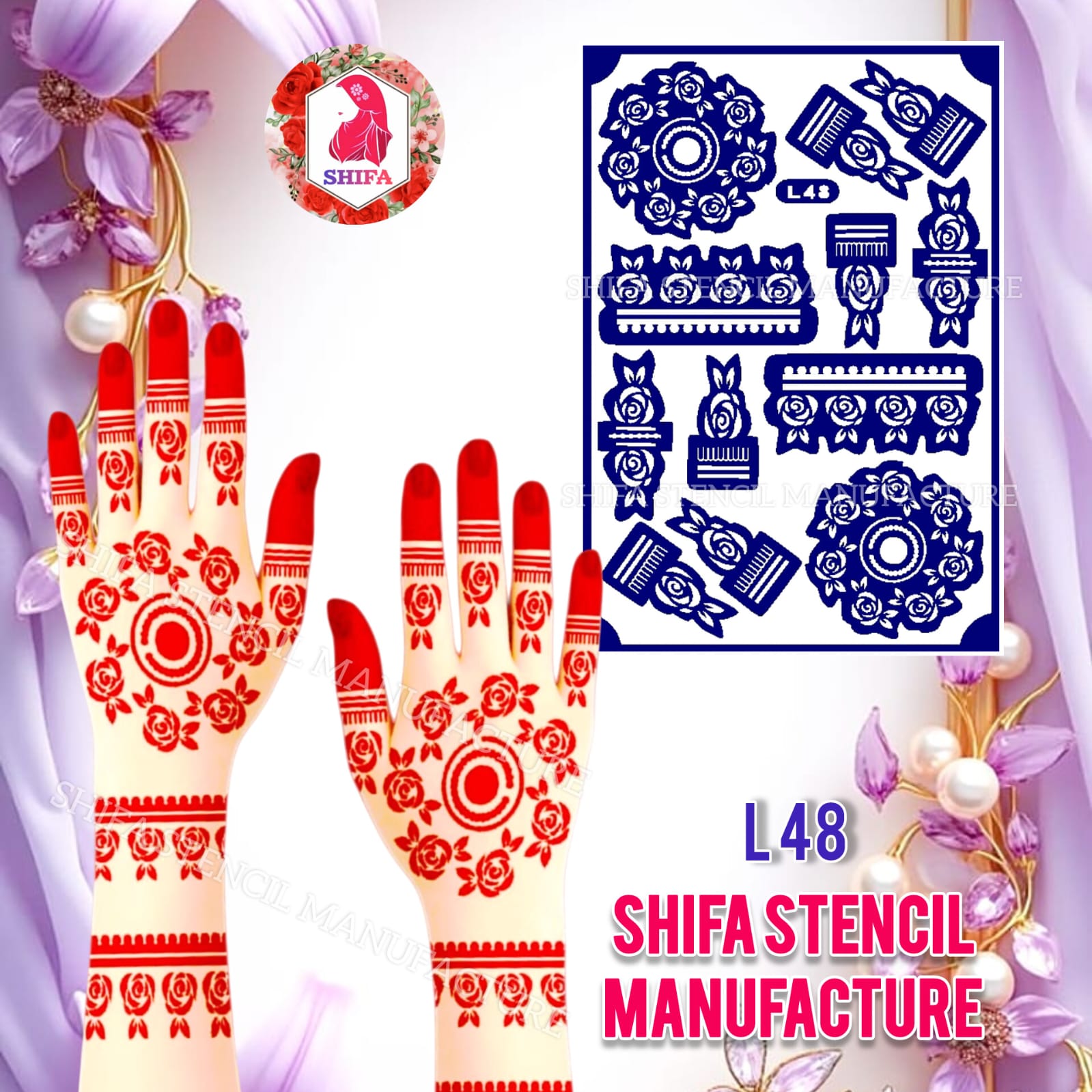 L48 – Rose Harmony Mandala Sticker Overview Henna Stencil - Shifa Stencil